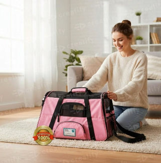 Airline-Approved Soft-Sided Pet Carrier for Cats and Small Dogs, Ventilated Travel Bag for Indoor Use, Suitable for Medium to Large Kittens and Puppies, Large Pink Design
