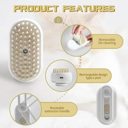 3-in-1 Electric Pet Grooming Brush with Steam Spray for Cats and Dogs - Hair Removal and Massage Comb