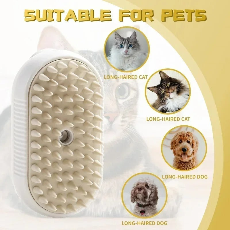 3-in-1 Electric Pet Grooming Brush with Steam Spray for Cats and Dogs - Hair Removal and Massage Comb