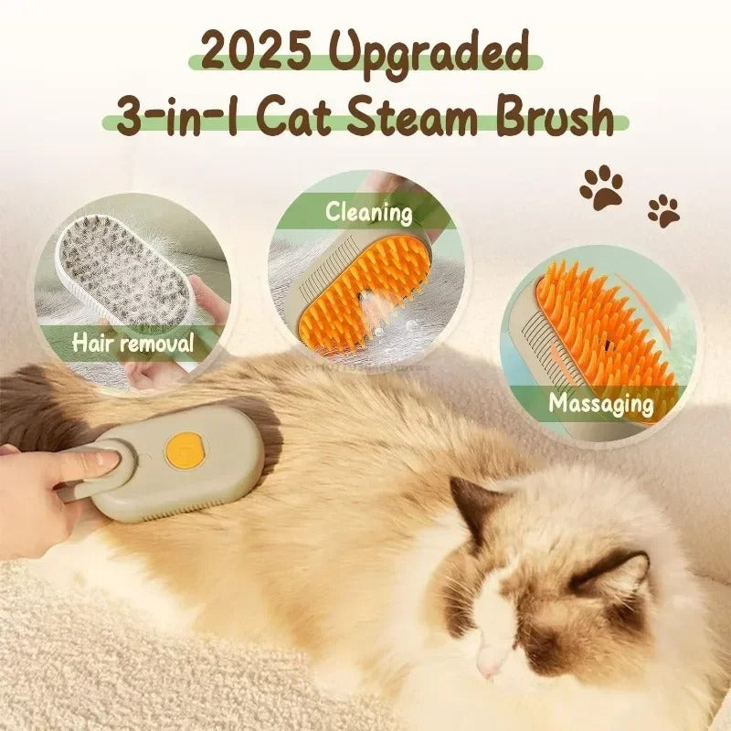 3-in-1 Electric Pet Grooming Brush with Steam Spray for Cats and Dogs - Hair Removal and Massage Comb