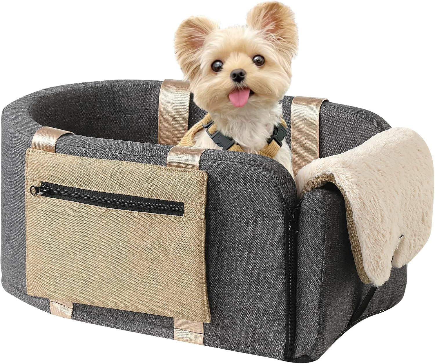 Dog and Cat Car Booster Seat with Safety Tethers and Convenient Carrying Strap