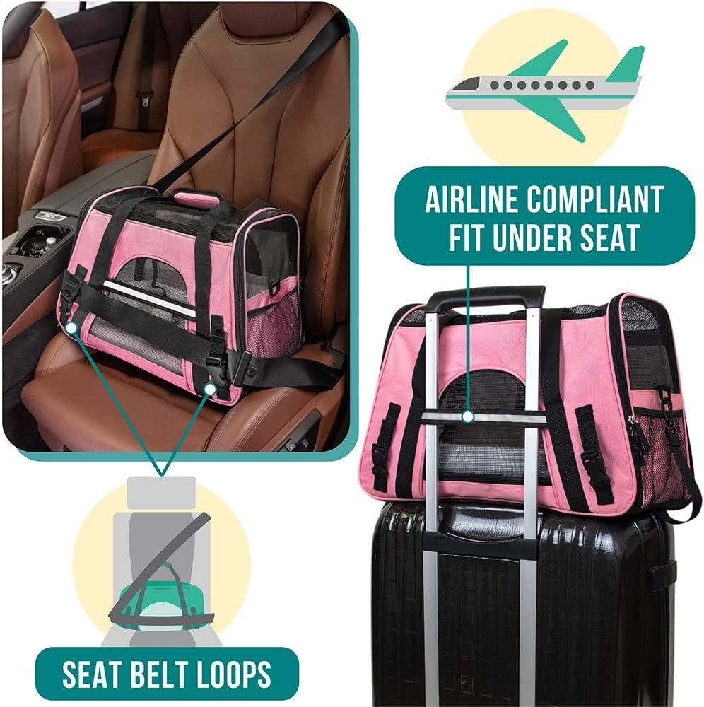 Airline-Approved Soft-Sided Pet Carrier for Cats and Small Dogs, Ventilated Travel Bag for Indoor Use, Suitable for Medium to Large Kittens and Puppies, Large Pink Design