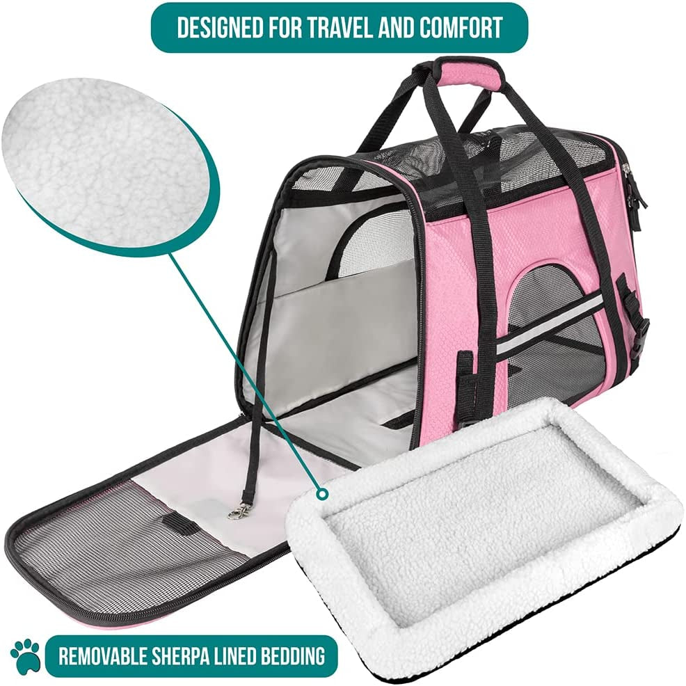 Airline-Approved Soft-Sided Pet Carrier for Cats and Small Dogs, Ventilated Travel Bag for Indoor Use, Suitable for Medium to Large Kittens and Puppies, Large Pink Design