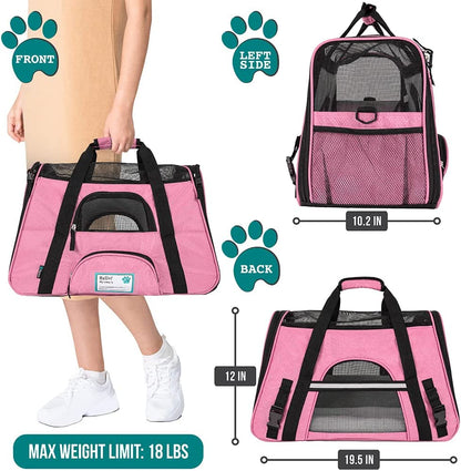 Airline-Approved Soft-Sided Pet Carrier for Cats and Small Dogs, Ventilated Travel Bag for Indoor Use, Suitable for Medium to Large Kittens and Puppies, Large Pink Design
