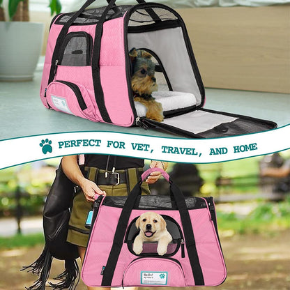 Airline-Approved Soft-Sided Pet Carrier for Cats and Small Dogs, Ventilated Travel Bag for Indoor Use, Suitable for Medium to Large Kittens and Puppies, Large Pink Design