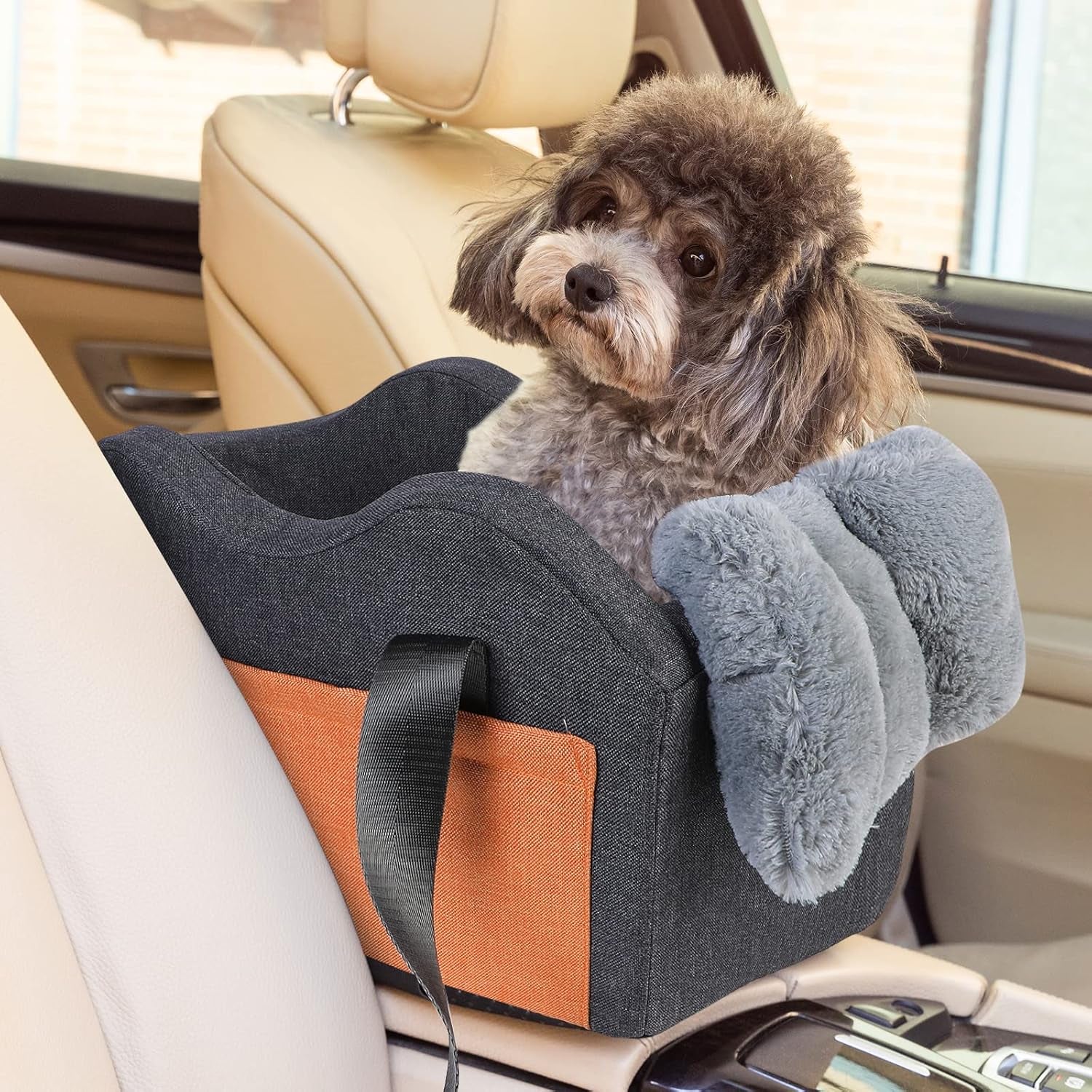 Small Dog Car Seat - Center Console Booster Seat for Pets (Dark Gray)