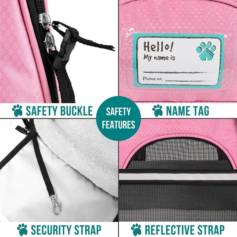 Airline-Approved Soft-Sided Pet Carrier for Cats and Small Dogs, Ventilated Travel Bag for Indoor Use, Suitable for Medium to Large Kittens and Puppies, Large Pink Design
